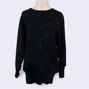 VINTAGE BONITA BLACK SILVER RHINESTONE EMBELLI SHED KNIT SWEATER SZ S